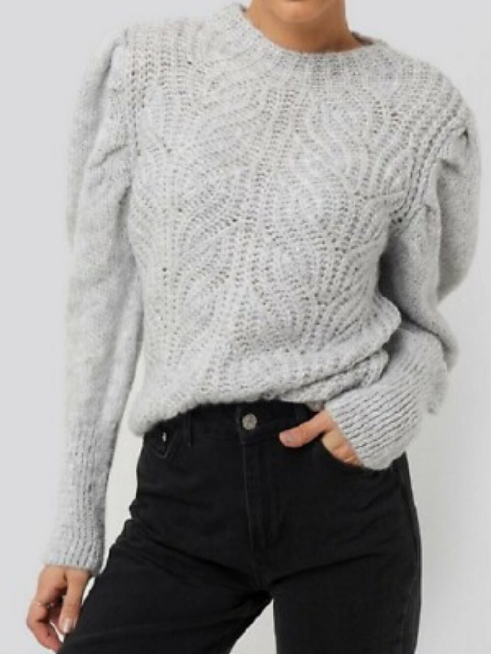 Mango Light Gray Textured Knit Sweater - Women's Pullover